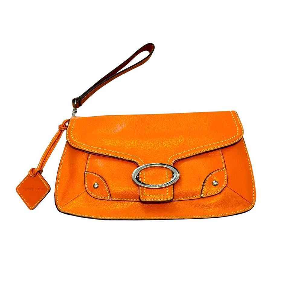Anne Klein Orange Leather Clutch with Strap NWT